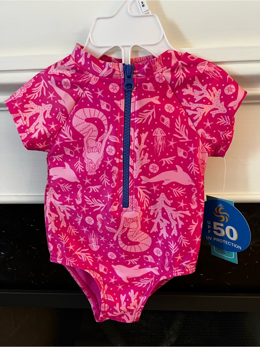 Girls' Pink Mermaid UPF 50 One-Piece Rashguard Swimsuit